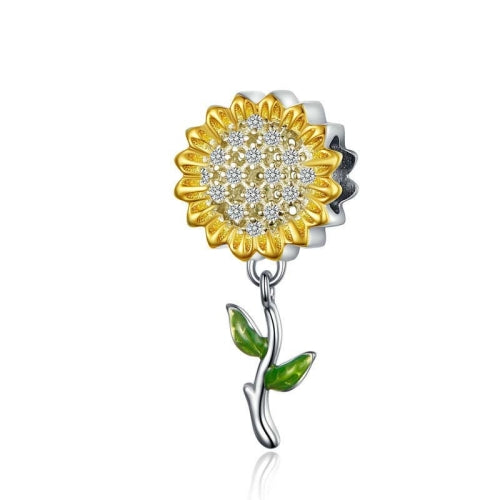 S925 Sterling Silver Hollow Sunflower Pendant Yellow DIY Bracelet Beaded