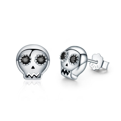 Skull Shape S925 Sterling Silver Stud Earrings Zircon Earrings