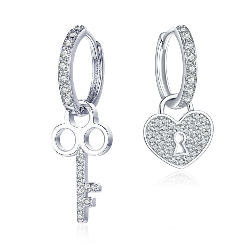 Key Lock Earrings S925 Sterling Silver Platinum-plated Simple Earrings