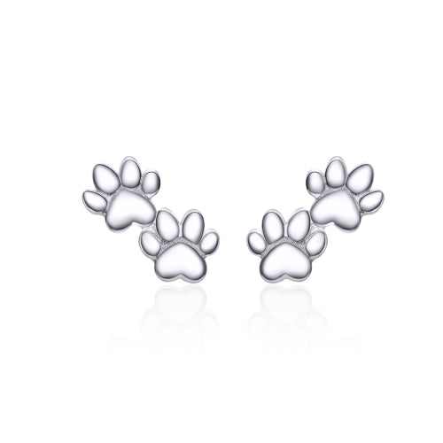 Pet Footprint Sterling Silver Stud Earrings Simple Platinum Plated Earrings