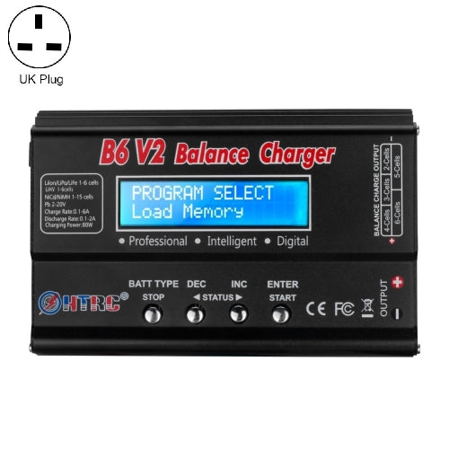 HTRC B6 V2 Balance Charger Intelligent Model Airplane Lithium Battery Charger, UK Plug