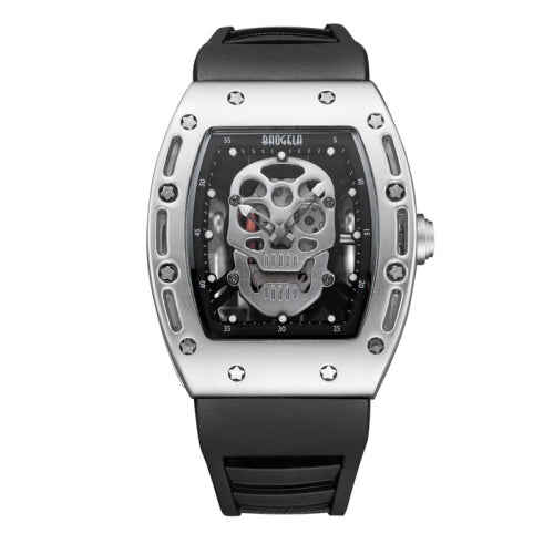 BAOGELA 1612 Skull Silicone Mens Watch Waterproof Sports Quartz Watch(Steel Shell White Skull)