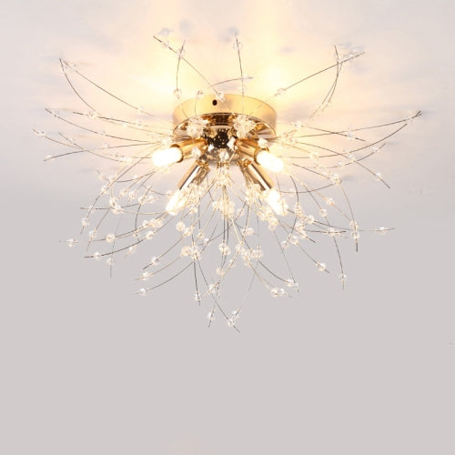 Bedroom Crystal Ceiling Lamp Creative Dandelion Living Room Lamp Dining Room Lamp, Style:Golden (40x23cm, 4 Heads)(Warm Light)