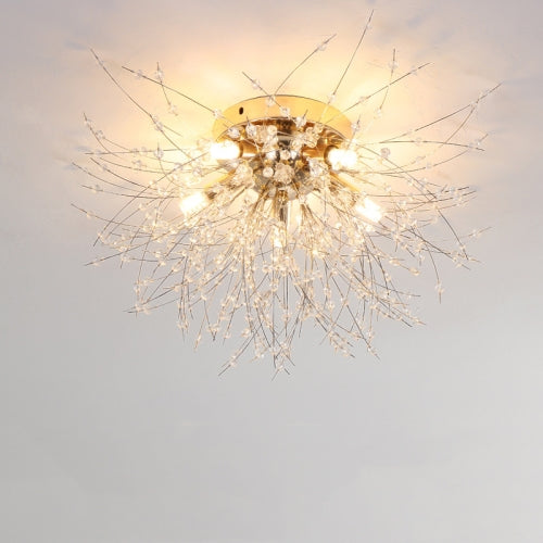 Bedroom Crystal Ceiling Lamp Creative Dandelion Living Room Lamp Dining Room Lamp, Style:Golden (50x28cm, 5 Heads)(Warm Light)