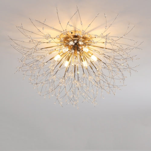 Bedroom Crystal Ceiling Lamp Creative Dandelion Living Room Lamp Dining Room Lamp, Style:Golden (60x33cm, 6 Heads)(Warm Light)