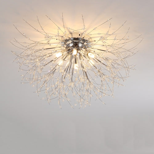 Bedroom Crystal Ceiling Lamp Creative Dandelion Living Room Lamp Dining Room Lamp, Style:Chrome (60x33cm, 6 Heads)(Warm Light)