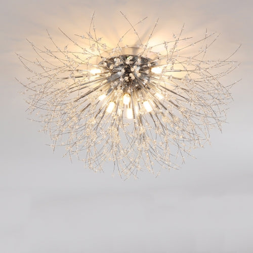 Bedroom Crystal Ceiling Lamp Creative Dandelion Living Room Lamp Dining Room Lamp, Style:Chrome (70x38cm, 8 Heads)(Warm Light)