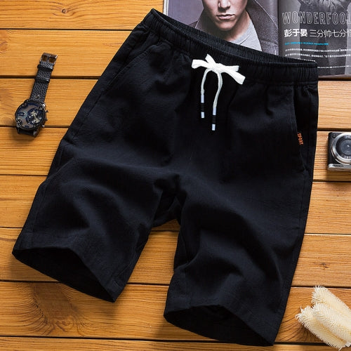 Cotton Linen Casual 5-point Sport Shorts Pants, Size: XXXXL(Black)