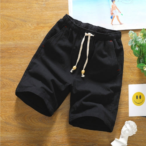 Casual Loose Cotton Linen Five-point Shorts, Size: L(Black)