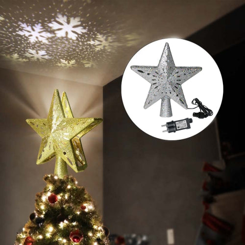 LED Christmas Tree Top Star Projection Lamp Blizzard Rotatable Projection Light, Plug Type:EU Plug(Silver)