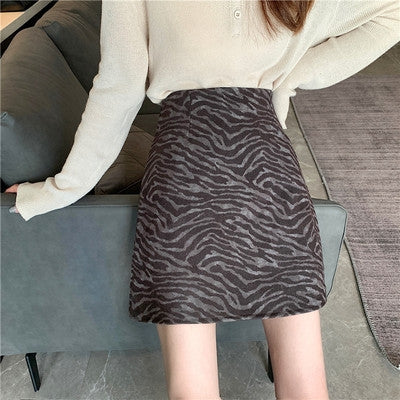 High Waist Zebra Pattern Temperament Wild A-Line Skirt, Size: S(Coffee)