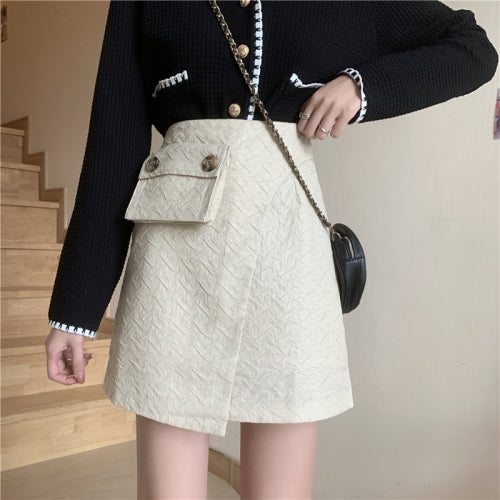 Autumn And Winter High Waist A-Line Hip Skirt, Size: S(Apricot)