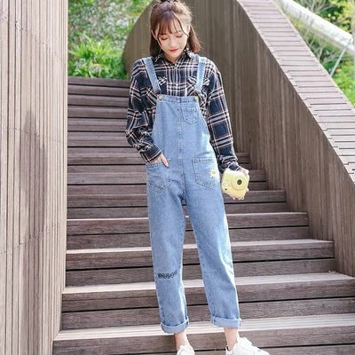 Women Small Daisy Loose Denim Overalls, Size: S(Blue)