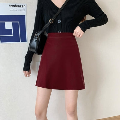 Autumn And Winter High Waist Slim PU Short Skirt Anti-Empty Black All-Match A-Line Skirt, Size: S(Red)