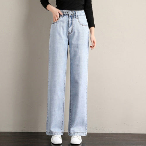 Women High Waist Wide Leg Jeans Straight Mopping Trousers, Size: XL(Light Blue)