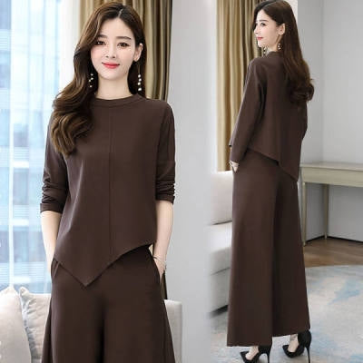 Autumn New Style Wide-Leg Pants Suit, Size: M(Brown)