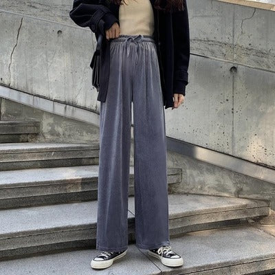 Women Autumn High Waist Drape Gold Velvet Straight Leg Pants Wide Leg Pants, Size: Free Size(Gray)