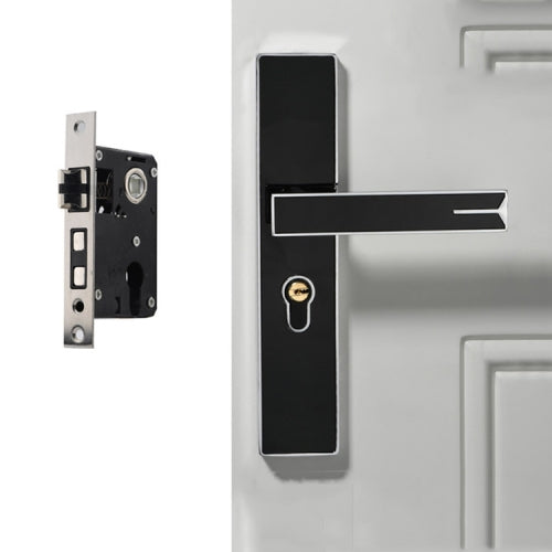 Mute Strong Magnetic Aluminum Alloy Interior Door Lock Door Bedroom Hardware Handle Lock, Color:Black Silver Small 50 Lock Body
