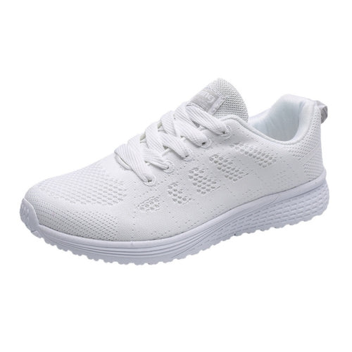 Mesh Breathable Flat Sneakers Running Shoes Casual Shoes for Women, Size:37(White)