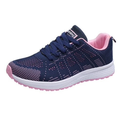 Mesh Breathable Flat Sneakers Running Shoes Casual Shoes for Women, Size:38(Blue Pink)