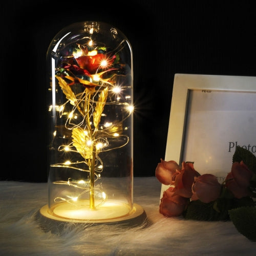 Simulation Roses Lights Glass Cover Decorations Crafts Valentines Day Gifts(Multicolor)