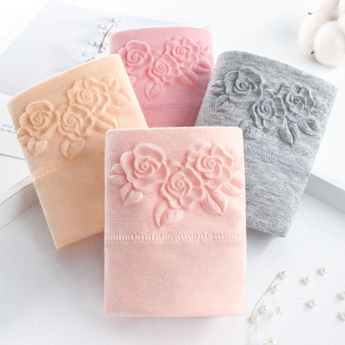 4 PCS / Set Women Mid-High Waist Pure Cotton Underwear 3D Embossed Belly Warm Palace Briefs, Size: XXL (75.5-90kg)(02