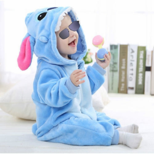 Babies Cartoon Animal Shape Flannel Jumpsuit Romper, Size:90CM(Blue Stitch)