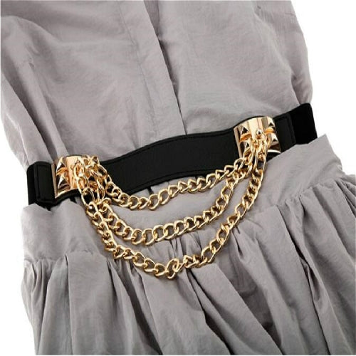 Women Fashion Wild Metal Chain Pecoration Elastic Waistband, Size:75cm(Black)