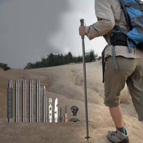 Multifunctional Foldable Trekking Pole With Cutlery Spoon Portable Tableware Self-defense Stick