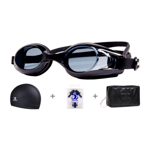 JIEHU JH8102 4 in1 Women HD Transparent Anti-fog Waterproof Swimming Glasses Swimming Cap Set(Black)