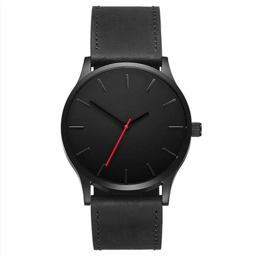 Men Simple Matte Leather Belt Quartz Watch(Black)