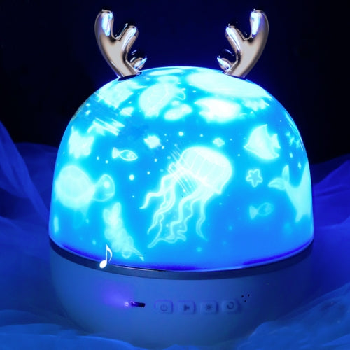 Small Deer Rotating Projection Lamp Children Starry Night Light Lover Gift, Style:Music Box Version