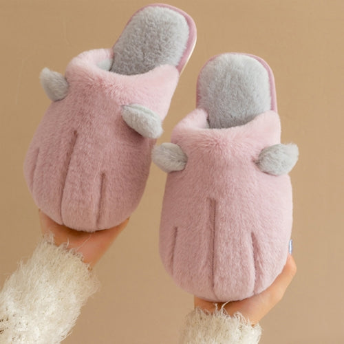 Cute Cotton Slippers Women Winter Plush Thick Bottom Warm Indoor Cotton Slippers Household Cat Claw Cotton Slippers, Colour: Purple(40-41)