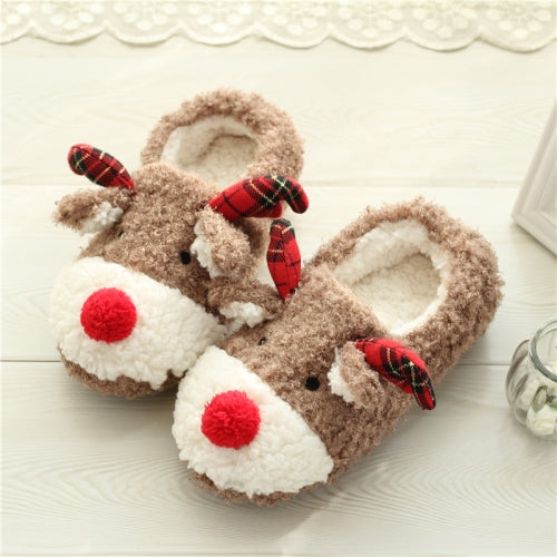 Elk Slippers Cute Thick-Soled With Heel Cotton Slippers Autumn And Winter Cotton Slippers, Colour: Brown(40)