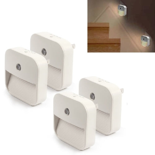 4 PCS Light Control Smart Sensor Night Light Bedroom LED Light, US Plug, Style:Dimmable, Specification:12LED