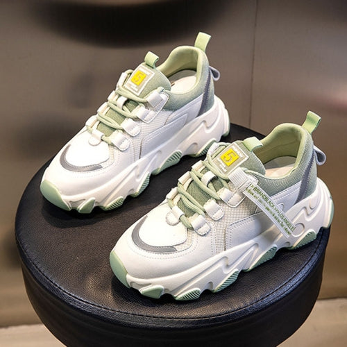 Autumn And Winter Casual Sports Shoes Female Leather Old Shoes, Size: 37(Increase In Green)