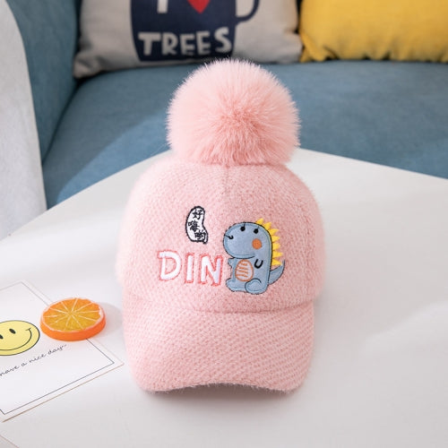 C0137 Children Cartoon Dinosaur Embroidery Pattern Peaked Caps Winter Baby Baseball Hats, Size: Suitable for Children Aged 2-6(Pink)