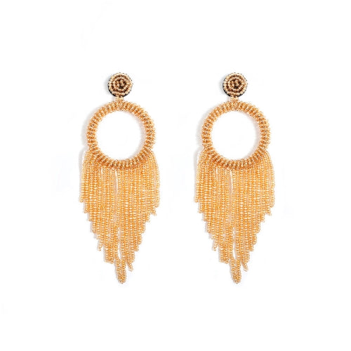 Ethnic Earrings Handmade Beaded Bohemian Tassel Earrings, Colour: Golden E68796