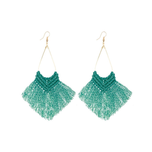 2 Pairs Rope Braided Knot Hand-Woven Earrings Bohemian Tassel Earrings, Colour: Dark Green