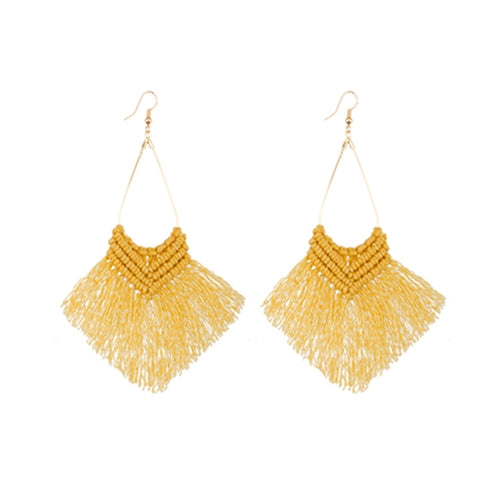 2 Pairs Rope Braided Knot Hand-Woven Earrings Bohemian Tassel Earrings, Colour: Yellow