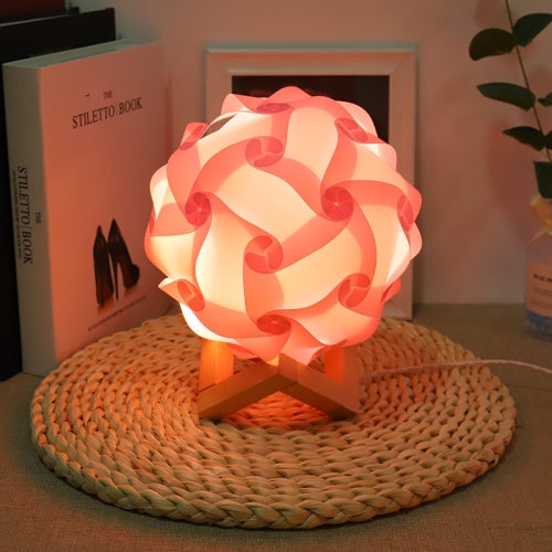 Creative Bedroom Bedside Night Light USB Round Romantic Room Decoration Lamp with Wood Base, Style: DIY Material Kit(Pink)