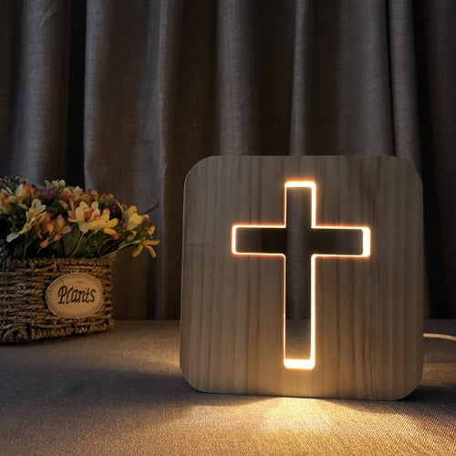 2.5W Cross Pine Craft Table Lamp Wooden LED Night Light(Warm White Light)