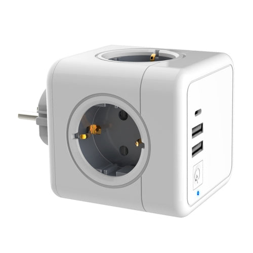 Creative Power Cube Socket Conversion Socket, EU Plug In-lineg Gray+U+Switch+C