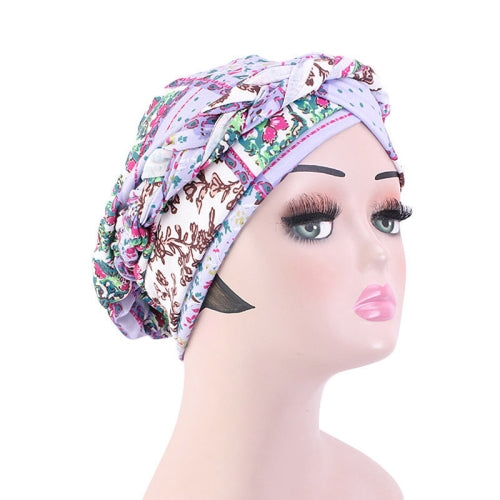 3 PCS TJM-429A Turban Hat Twist Braid Hat Bohemian Toe Cap Night Cap Nursing Cap, Size: One Size(Light Purple Rose Red Floral)