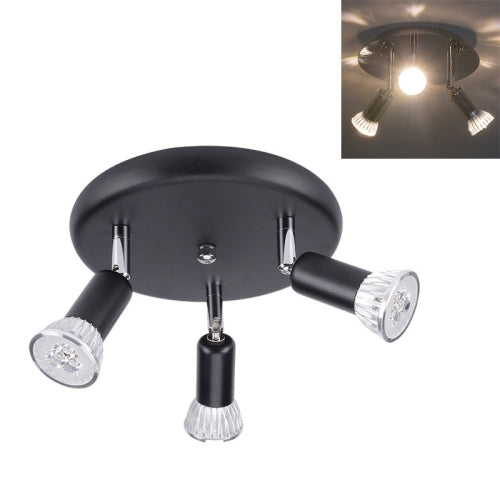 9W Round Three Head LED GU10 Ceiling Light Adjustable Mirror Front Spotlight, Emitting Color:Without Bulb(Black)