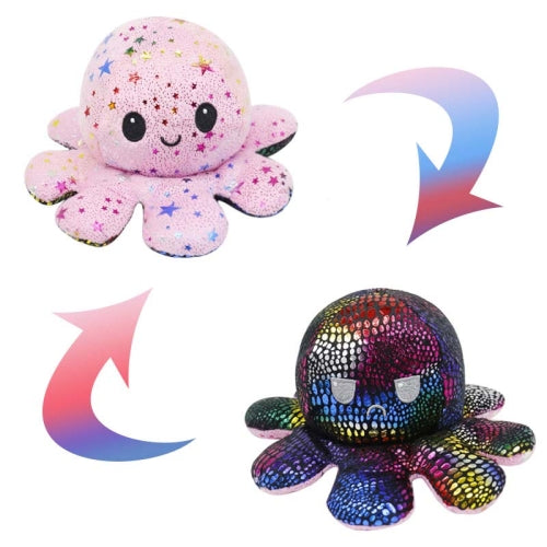 2 PCS Flipped Octopus Doll Double-Sided Flipping Doll Plush Toy(Sequined Black + Star Pink)