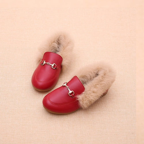 PU Leather And Cashmere Warm Single Shoes Casual Shoes for Girls, Size: 23 Yards 14cm(Red)