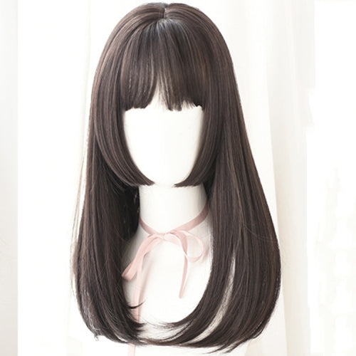 Wig Female Realistic Chemical Fiber Wig High Temperature Silk Headgear, Colour: Brown-black