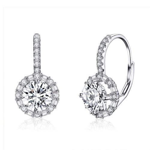 925 Sterling Silver Zircon Round Drop Earrings