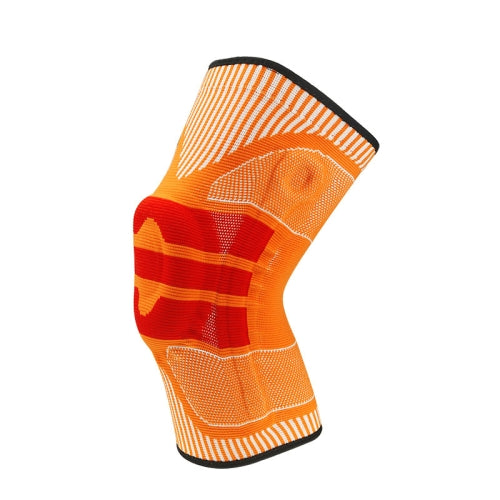 Enhanced Version Silicone Spring Support Knee Pads Knitted High Elastic Breathable Anti-Slip Protective Gear, Size: L (Orange And Red)